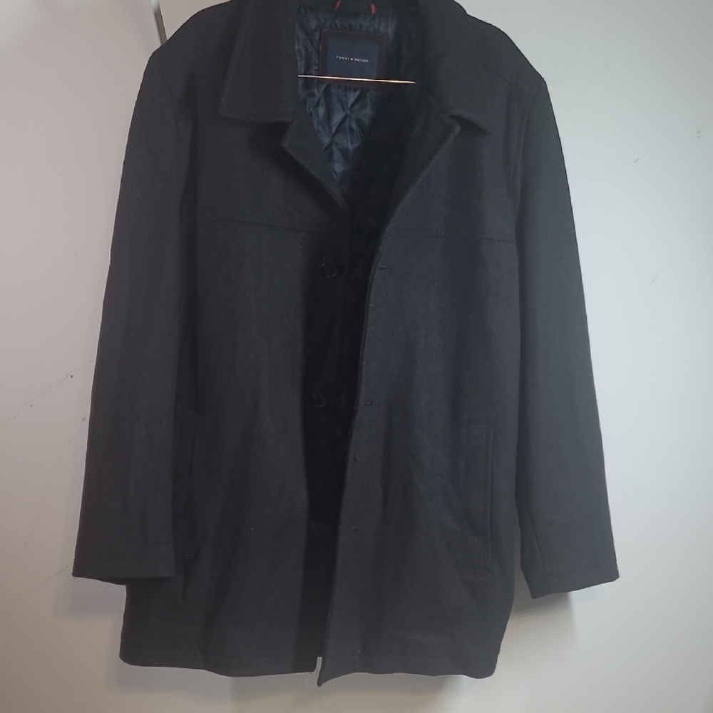 Tommy Hilfiger Black Pea Coat Classic Wool Blend - Picture 7 of 7